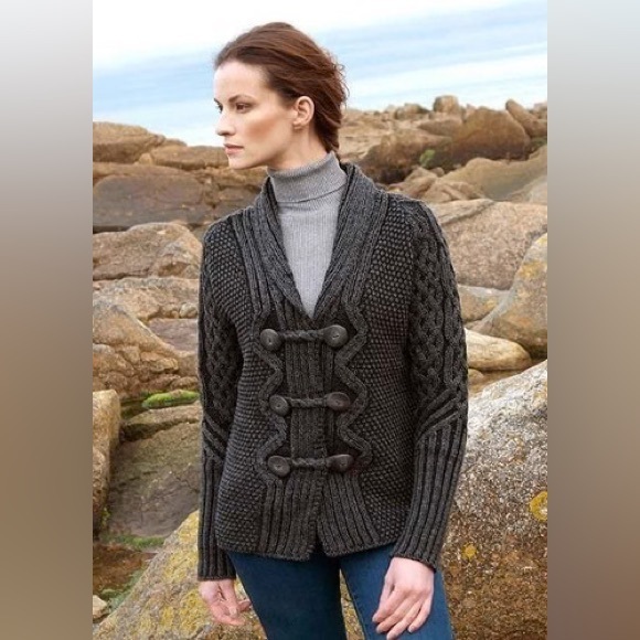 Aran Crafts Sweaters - Aran Crafts Charcoal Merino Wool Knit